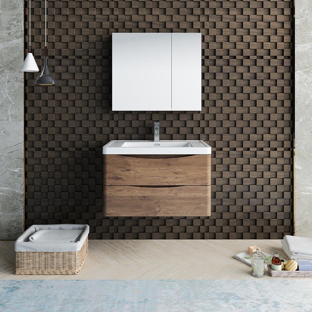Fresca Tuscany 32" Rosewood Wall Hung Modern Bathroom Vanity w/ Medicine Cabinet