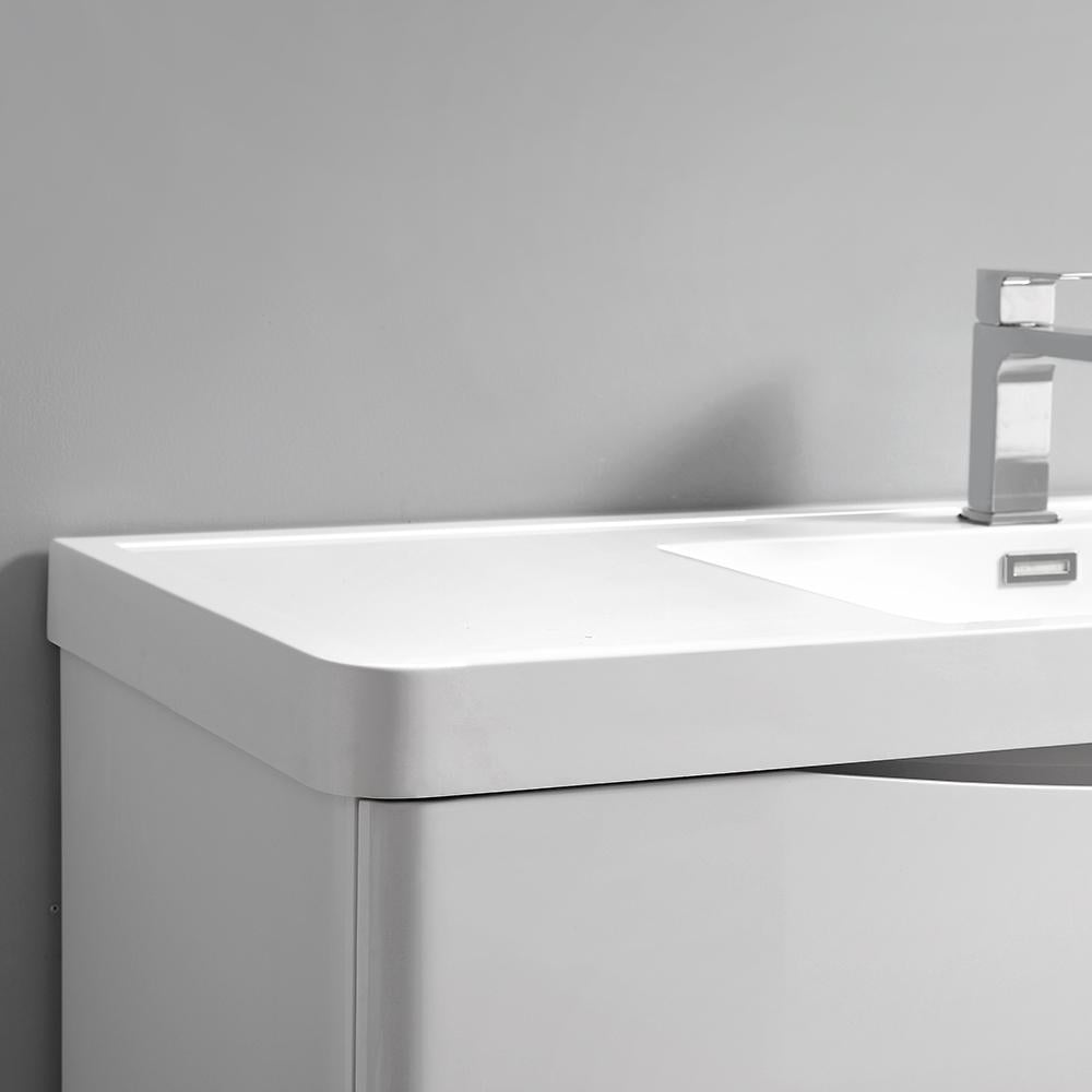 Fresca Tuscany 32" Glossy White Wall Hung Modern Bathroom Vanity w/ Medicine Cabinet