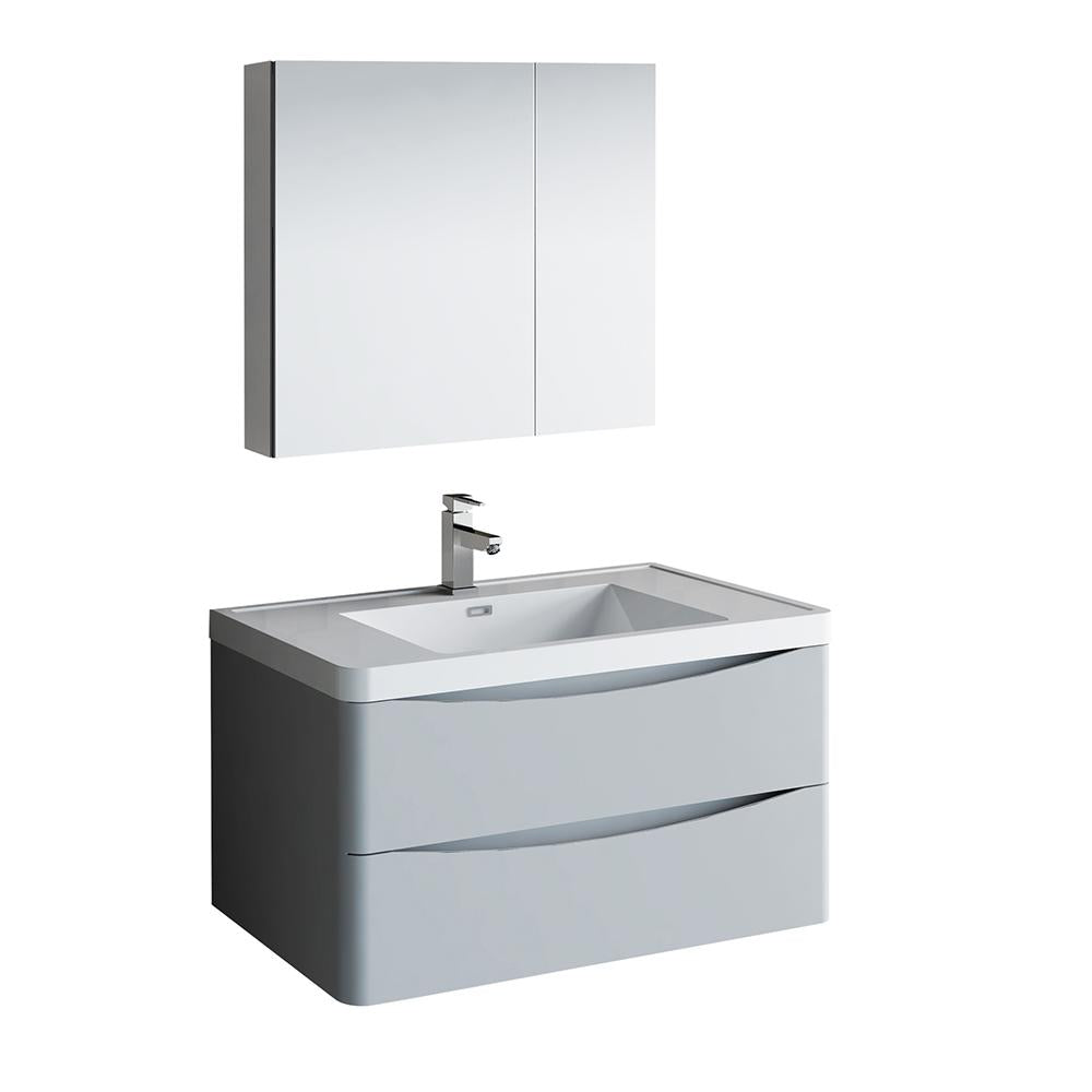 Fresca Tuscany 36" Glossy Gray Wall Hung Modern Bathroom Vanity w/ Medicine Cabinet