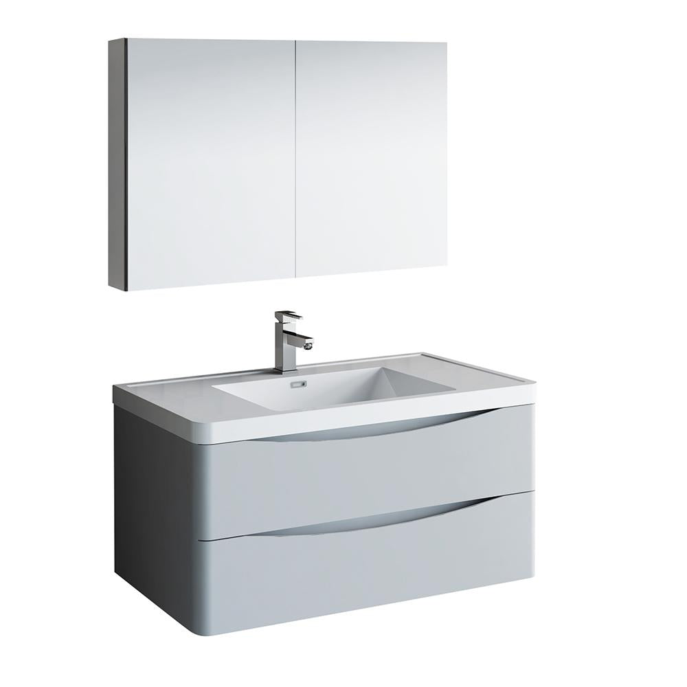 Fresca Tuscany 40" Glossy Gray Wall Hung Modern Bathroom Vanity w/ Medicine Cabinet