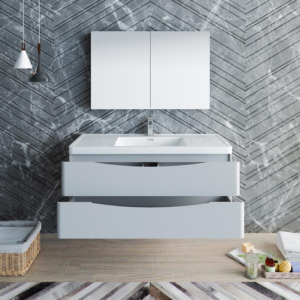 Fresca Tuscany 48" Glossy Gray Wall Hung Modern Bathroom Vanity w/ Medicine Cabinet