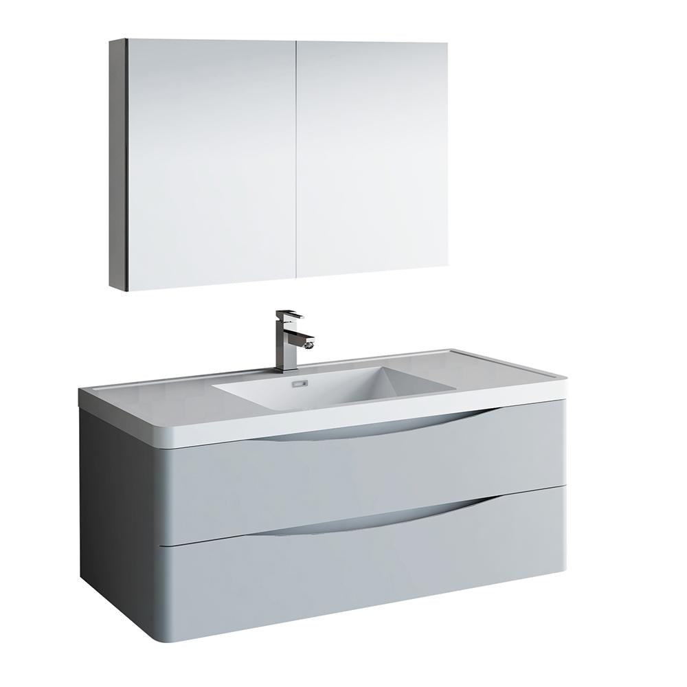 Fresca Tuscany 48" Glossy Gray Wall Hung Modern Bathroom Vanity w/ Medicine Cabinet