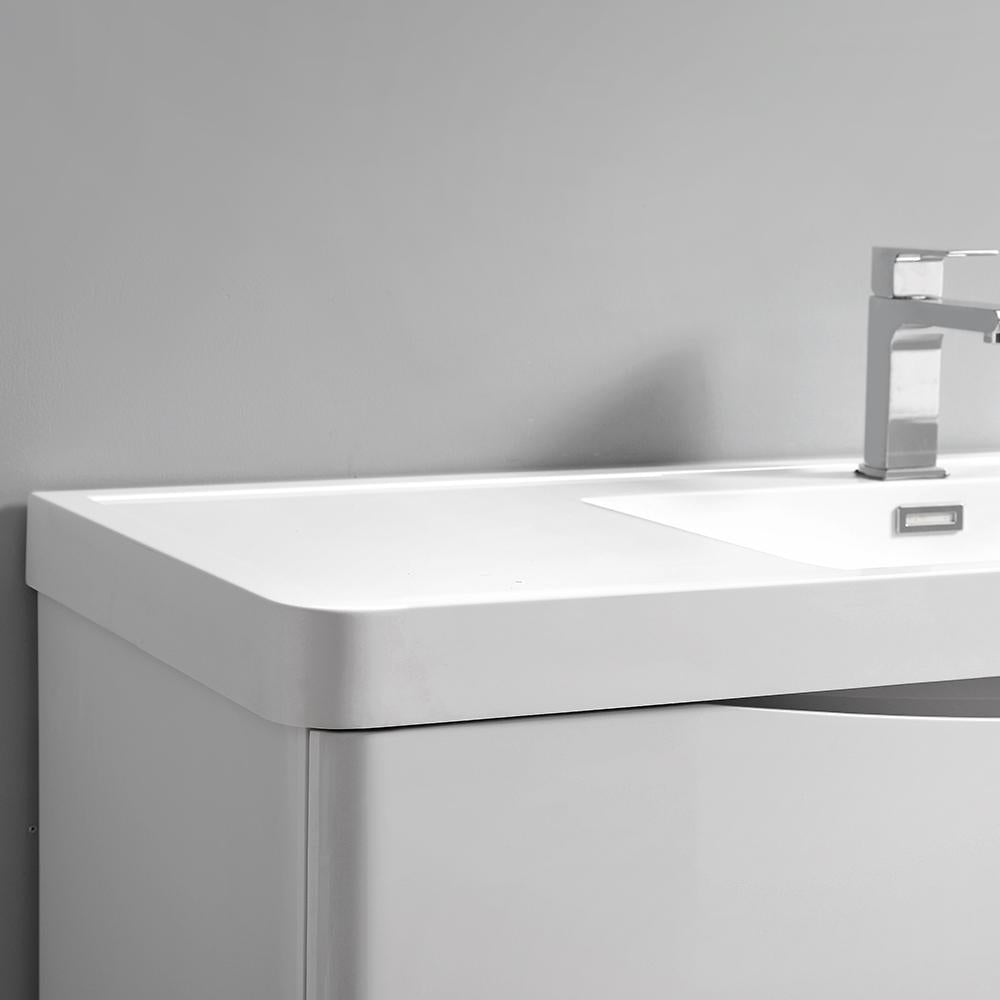 Fresca Tuscany 48" Glossy White Wall Hung Double Sink Modern Bathroom Vanity w/ Medicine Cabinet
