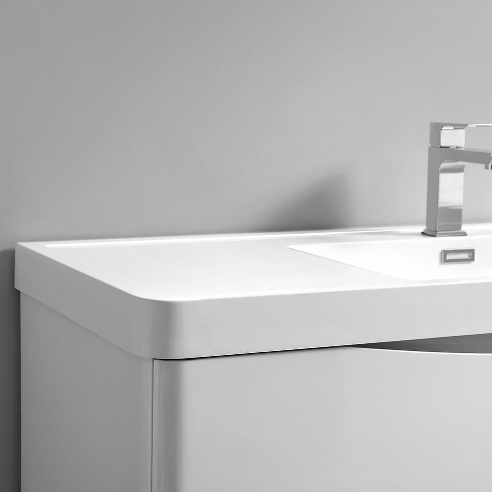 Fresca Tuscany 48" Glossy White Wall Hung Modern Bathroom Vanity w/ Medicine Cabinet