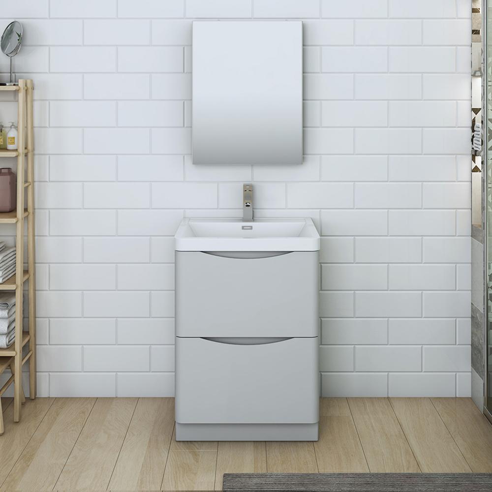 Fresca Tuscany 24" Glossy Gray Free Standing Modern Bathroom Vanity w/ Medicine Cabinet