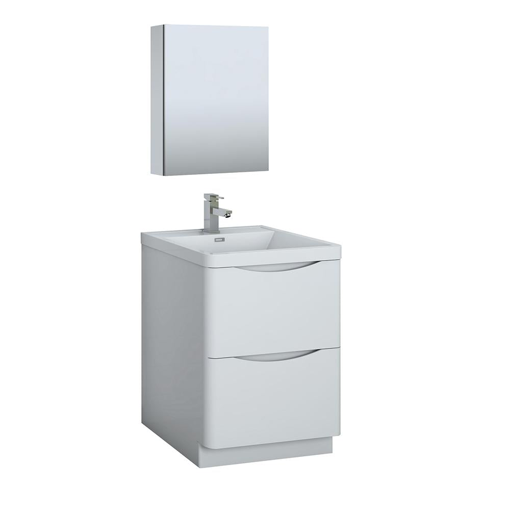 Fresca Tuscany 24" Glossy White Free Standing Modern Bathroom Vanity w/ Medicine Cabinet