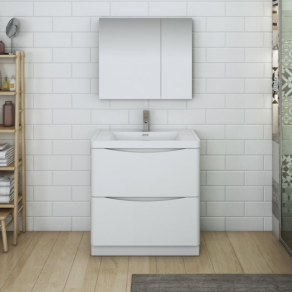 Fresca Tuscany 32" Glossy White Free Standing Modern Bathroom Vanity w/ Medicine Cabinet