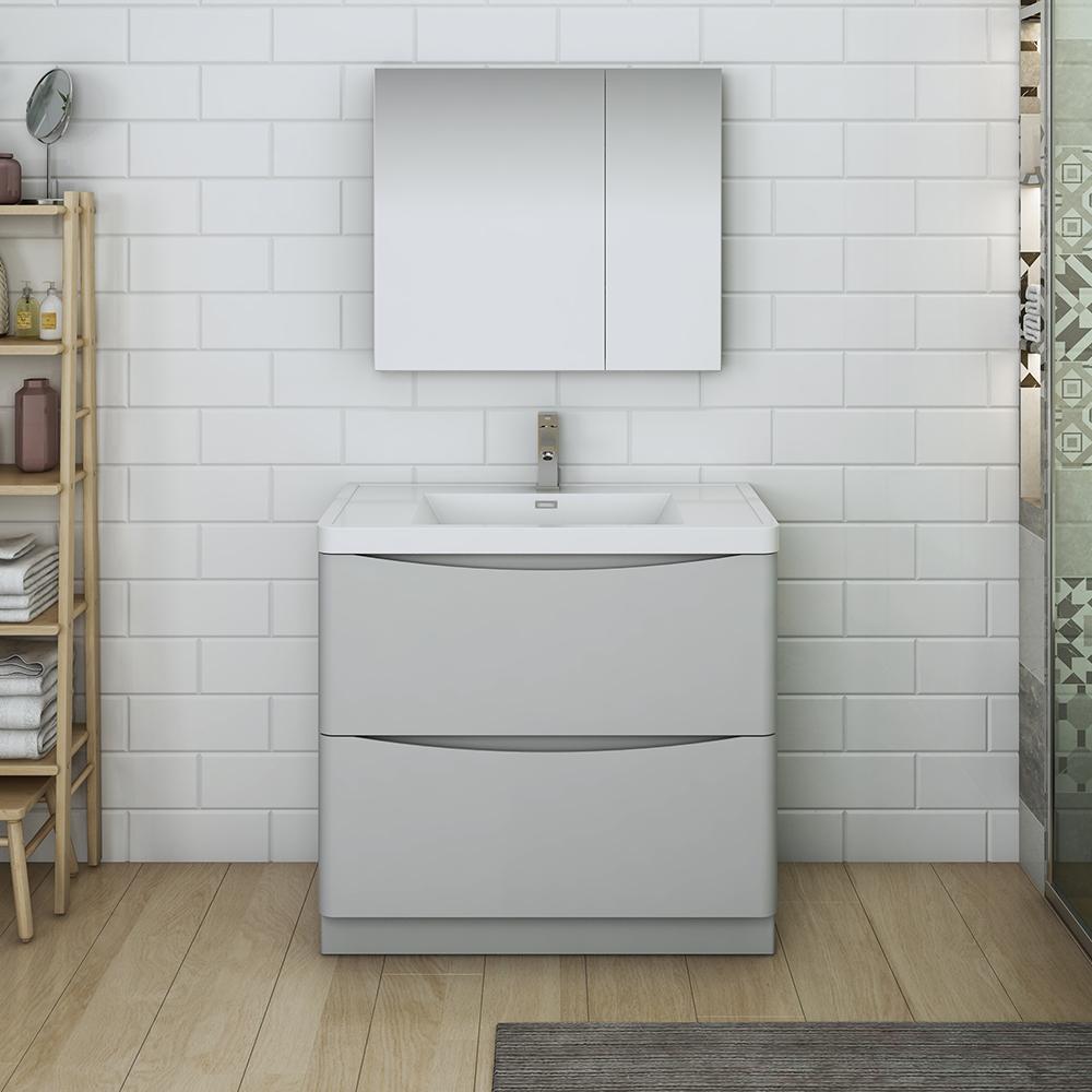 Fresca Tuscany 36" Glossy Gray Free Standing Modern Bathroom Vanity w/ Medicine Cabinet