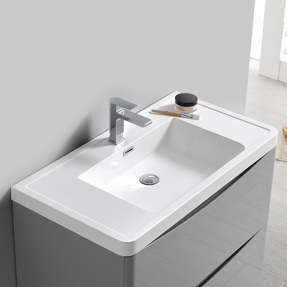 Fresca Tuscany 36" Glossy Gray Free Standing Modern Bathroom Vanity w/ Medicine Cabinet