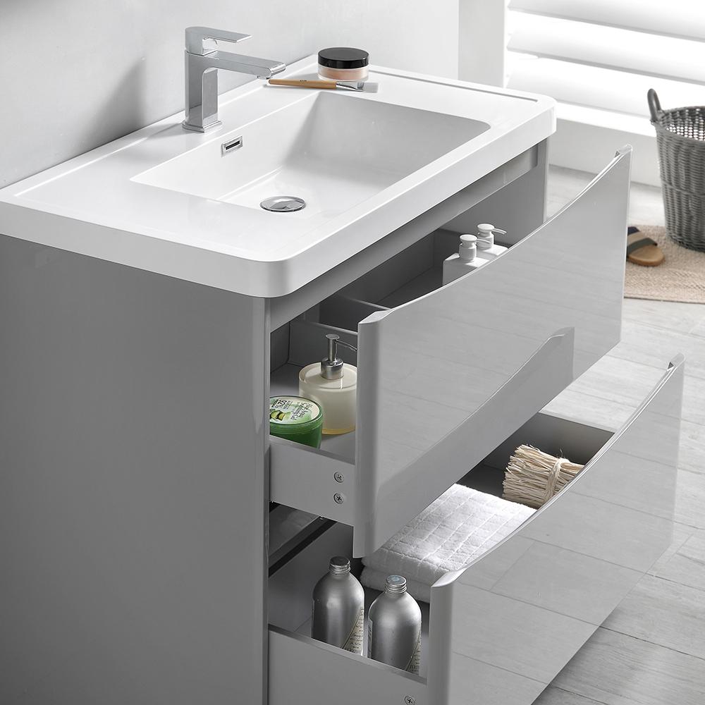 Fresca Tuscany 36" Glossy Gray Free Standing Modern Bathroom Vanity w/ Medicine Cabinet