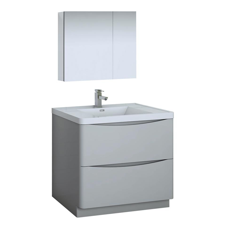 Fresca Tuscany 36" Glossy Gray Free Standing Modern Bathroom Vanity w/ Medicine Cabinet