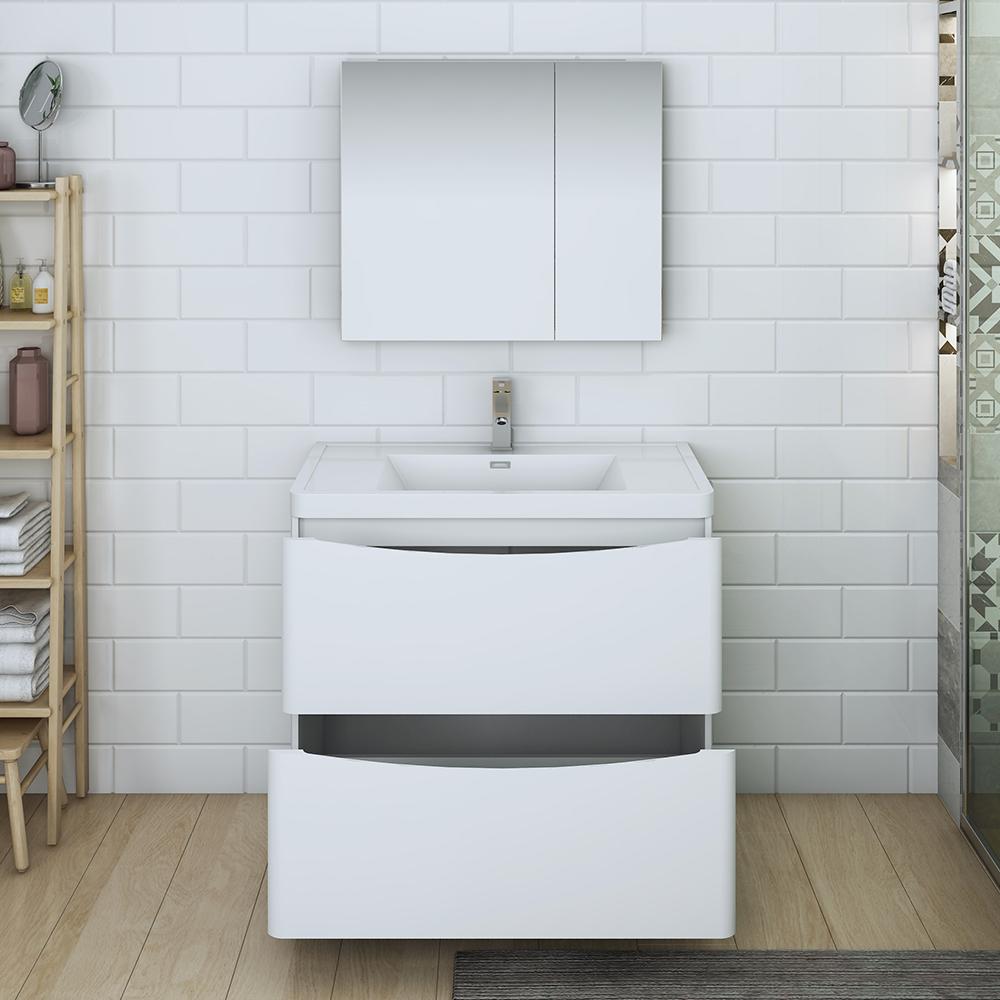 Fresca Tuscany 36" Glossy White Free Standing Modern Bathroom Vanity w/ Medicine Cabinet