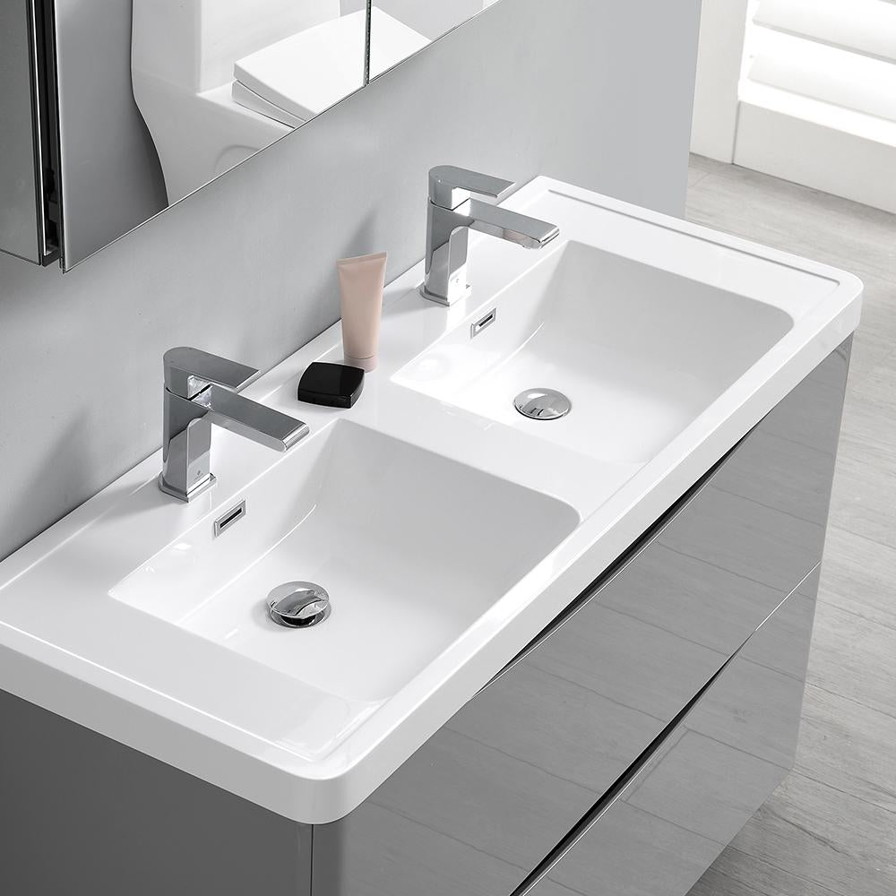 Fresca Tuscany 48" Glossy Gray Free Standing Double Sink Modern Bathroom Vanity w/ Medicine Cabinet