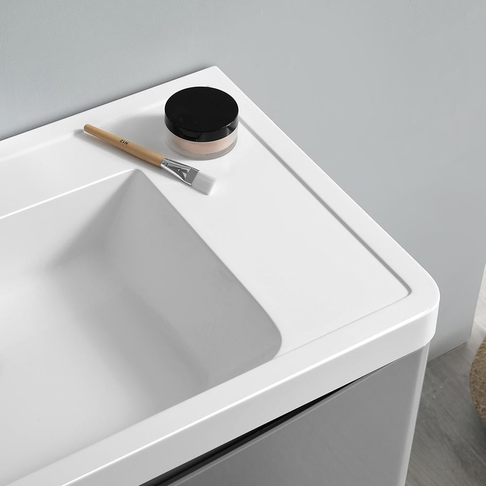Fresca Tuscany 48" Glossy Gray Free Standing Double Sink Modern Bathroom Vanity w/ Medicine Cabinet
