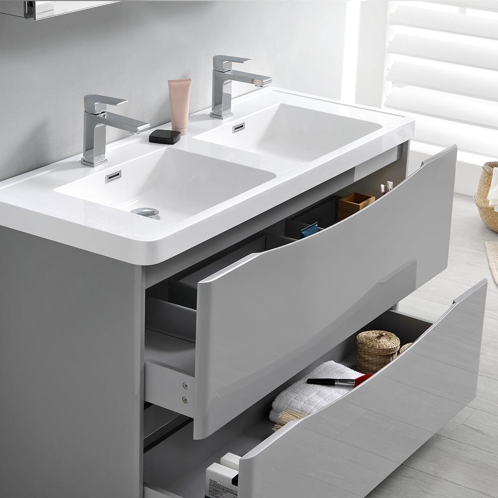 Fresca Tuscany 48" Glossy Gray Free Standing Double Sink Modern Bathroom Vanity w/ Medicine Cabinet