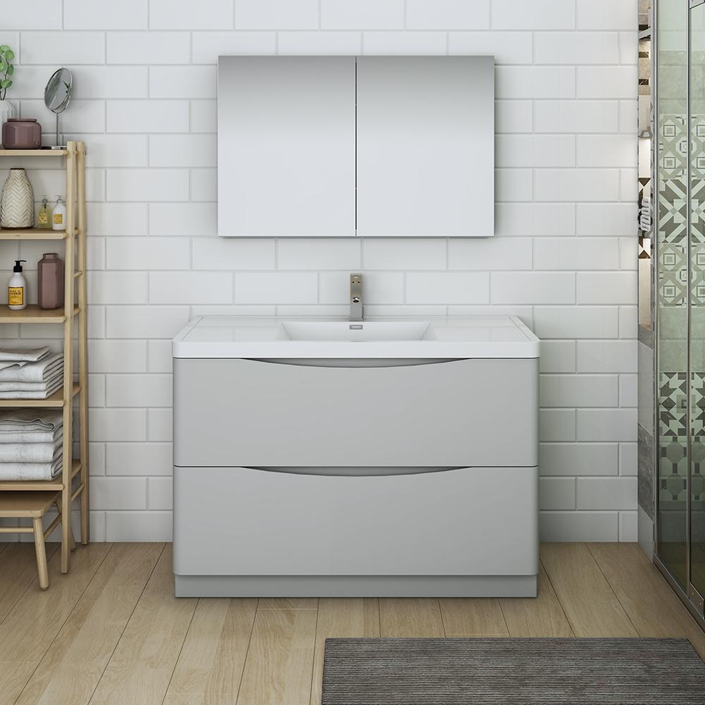 Fresca Tuscany 48" Glossy Gray Free Standing Modern Bathroom Vanity w/ Medicine Cabinet