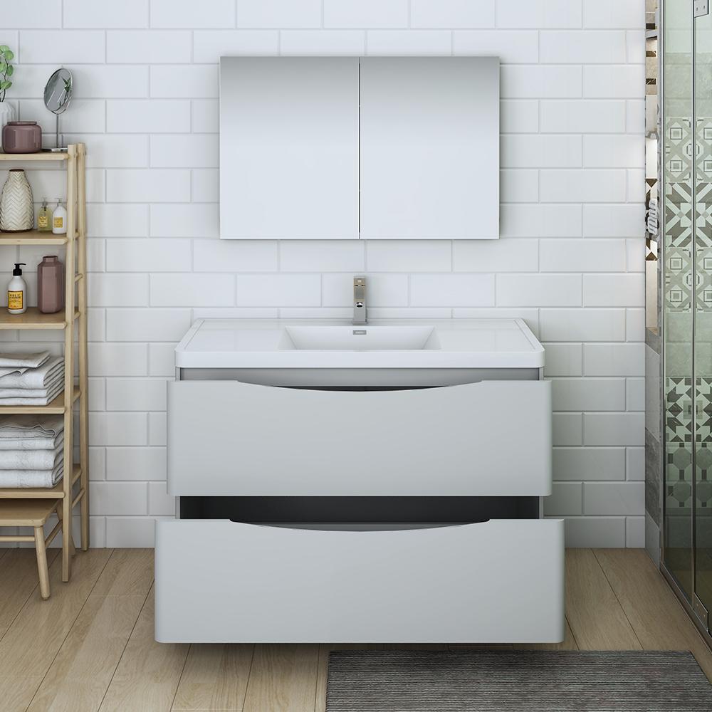 Fresca Tuscany 48" Glossy Gray Free Standing Modern Bathroom Vanity w/ Medicine Cabinet