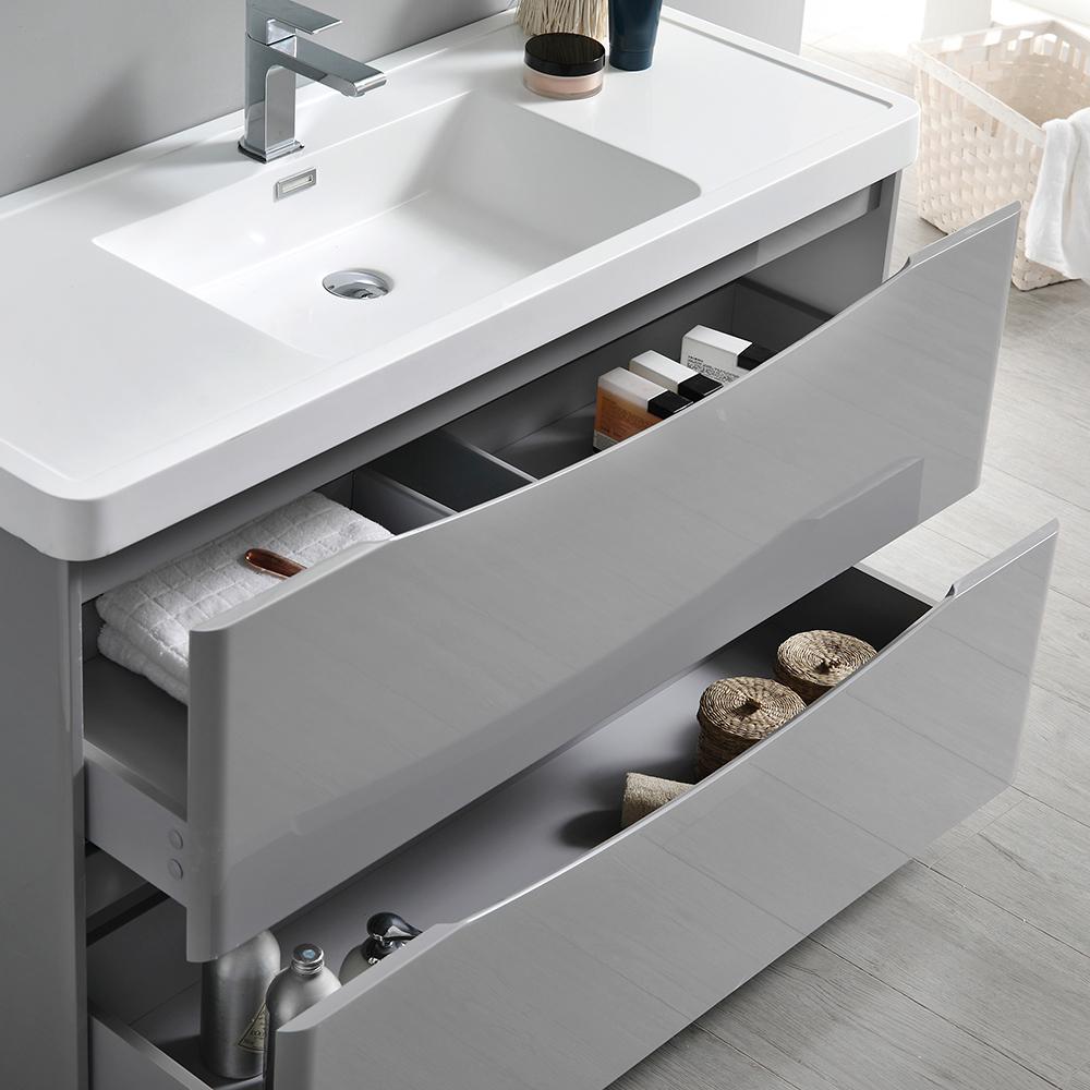 Fresca Tuscany 48" Glossy Gray Free Standing Modern Bathroom Vanity w/ Medicine Cabinet