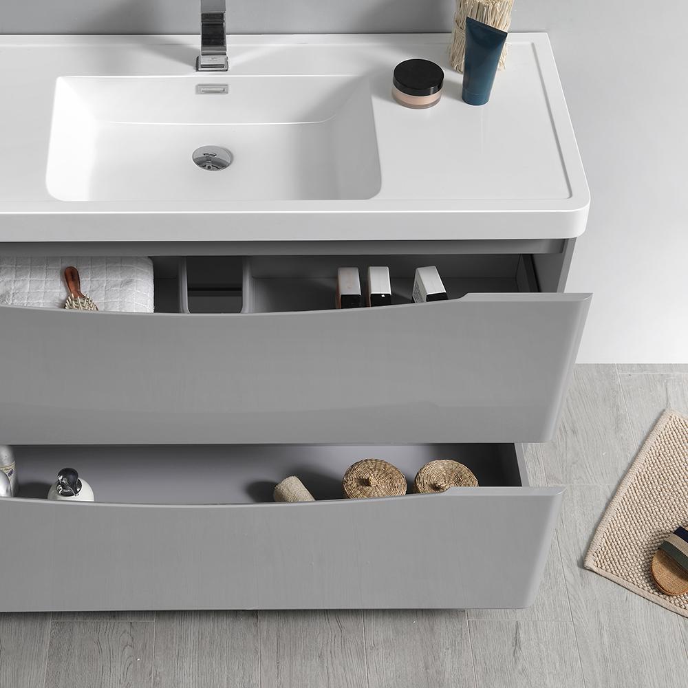 Fresca Tuscany 48" Glossy Gray Free Standing Modern Bathroom Vanity w/ Medicine Cabinet