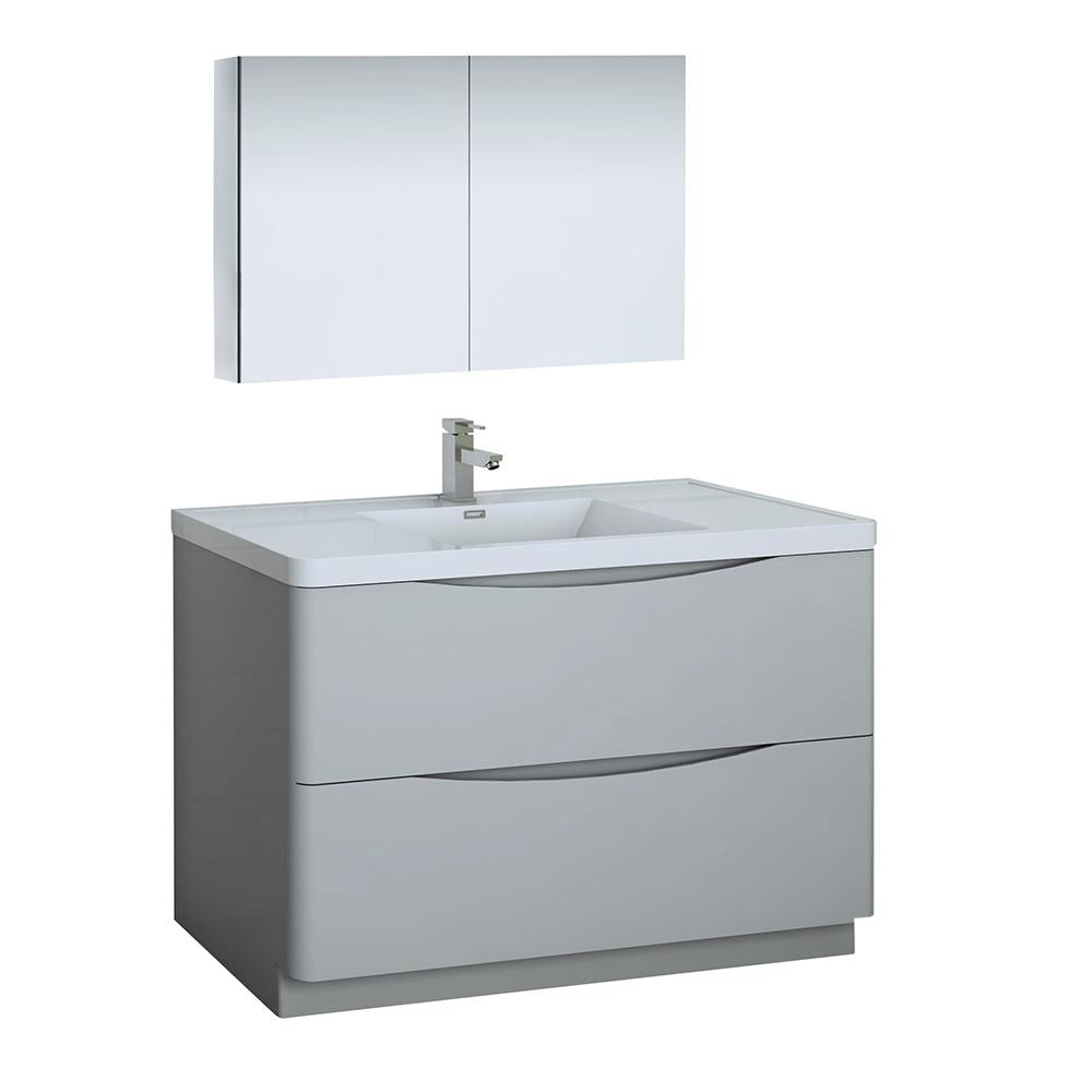Fresca Tuscany 48" Glossy Gray Free Standing Modern Bathroom Vanity w/ Medicine Cabinet