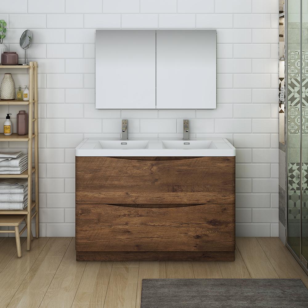 Fresca Tuscany 48" Rosewood Free Standing Double Sink Modern Bathroom Vanity w/ Medicine Cabinet