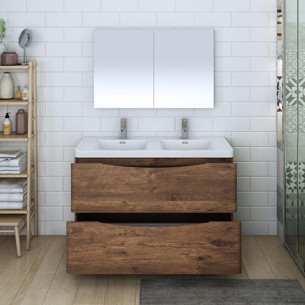 Fresca Tuscany 48" Rosewood Free Standing Double Sink Modern Bathroom Vanity w/ Medicine Cabinet