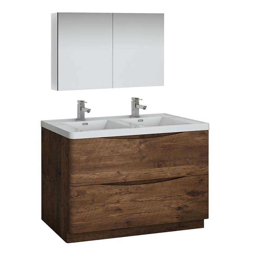 Fresca Tuscany 48" Rosewood Free Standing Double Sink Modern Bathroom Vanity w/ Medicine Cabinet