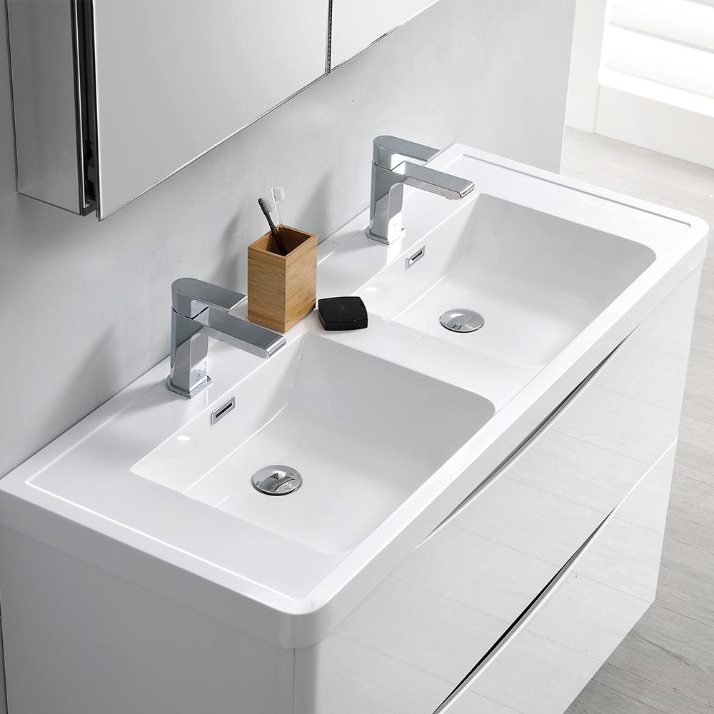 Fresca Tuscany 48" Glossy White Free Standing Double Sink Modern Bathroom Vanity w/ Medicine Cabinet