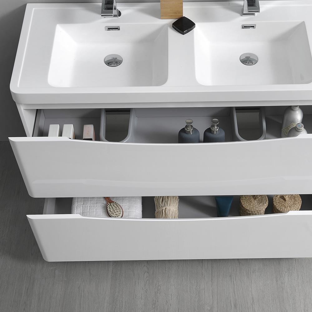 Fresca Tuscany 48" Glossy White Free Standing Double Sink Modern Bathroom Vanity w/ Medicine Cabinet