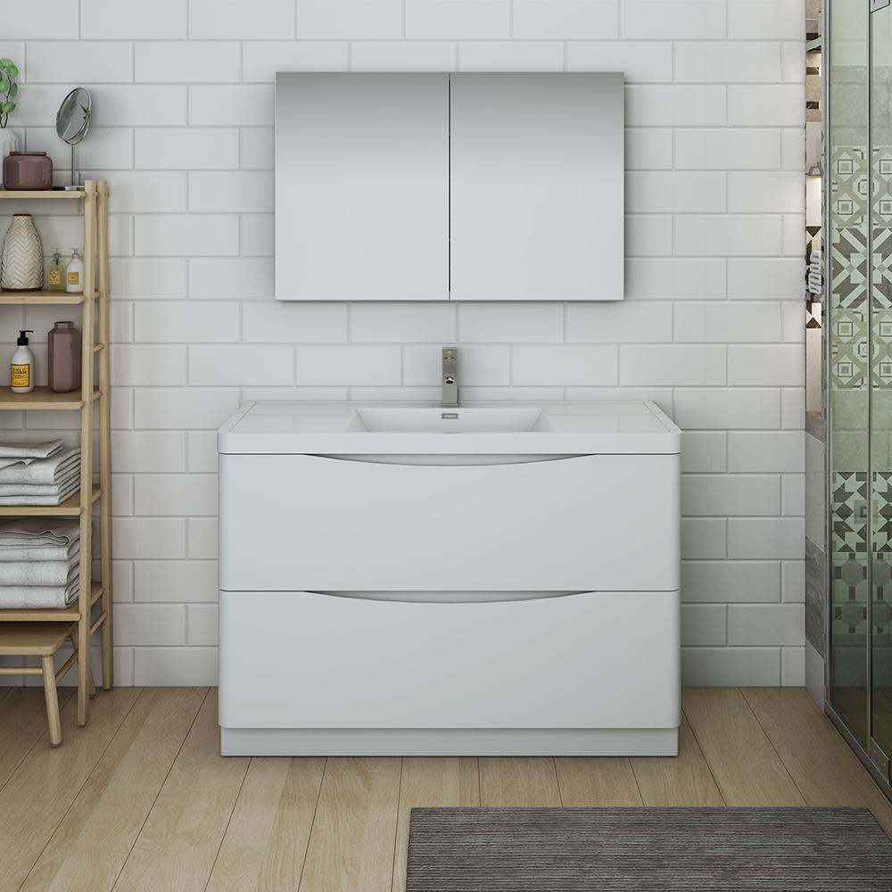Fresca Tuscany 48" Glossy White Free Standing Modern Bathroom Vanity w/ Medicine Cabinet