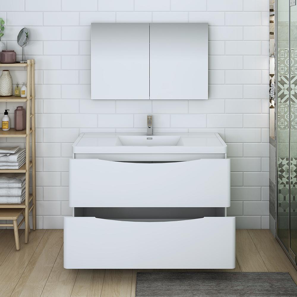 Fresca Tuscany 48" Glossy White Free Standing Modern Bathroom Vanity w/ Medicine Cabinet