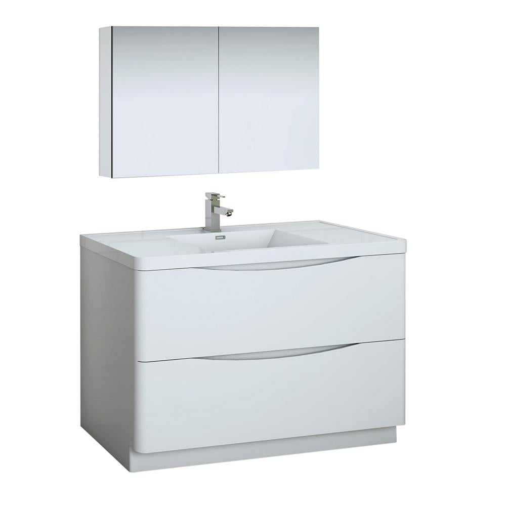 Fresca Tuscany 48" Glossy White Free Standing Modern Bathroom Vanity w/ Medicine Cabinet