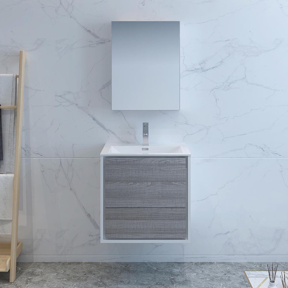 Fresca Catania 24" Glossy Ash Gray Wall Hung Modern Bathroom Vanity w/ Medicine Cabinet