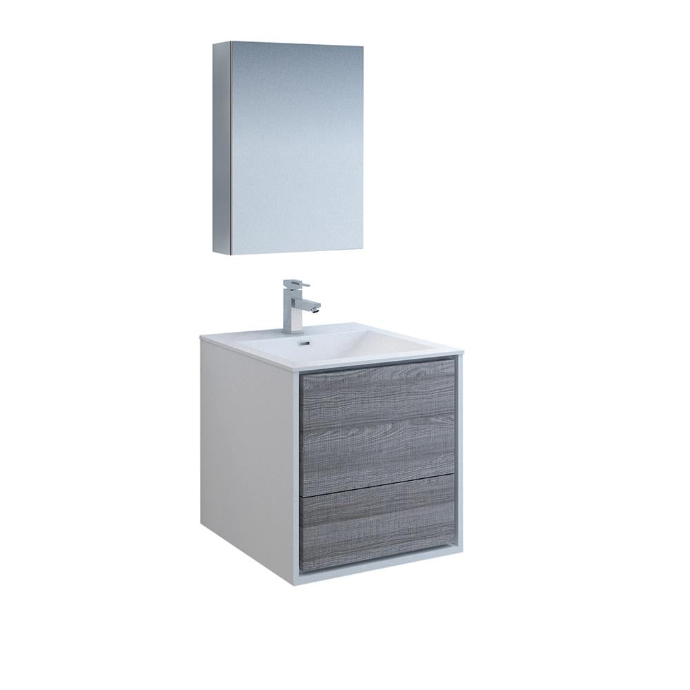Fresca Catania 24" Glossy Ash Gray Wall Hung Modern Bathroom Vanity w/ Medicine Cabinet
