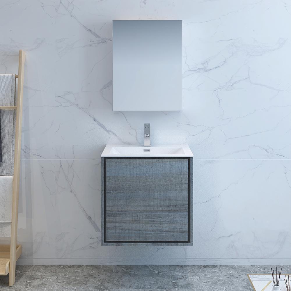 Fresca Catania 24" Ocean Gray Wall Hung Modern Bathroom Vanity w/ Medicine Cabinet