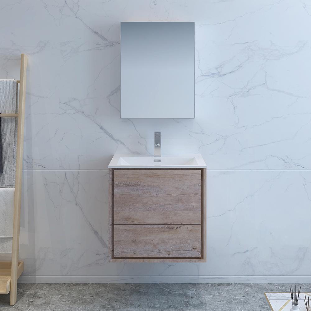 Fresca Catania 24" Rustic Natural Wood Wall Hung Modern Bathroom Vanity w/ Medicine Cabinet