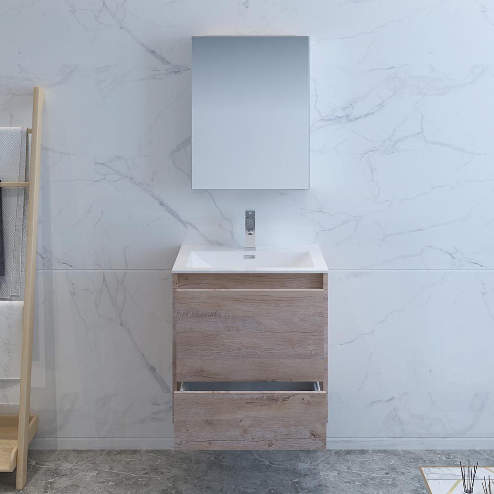 Fresca Catania 24" Rustic Natural Wood Wall Hung Modern Bathroom Vanity w/ Medicine Cabinet