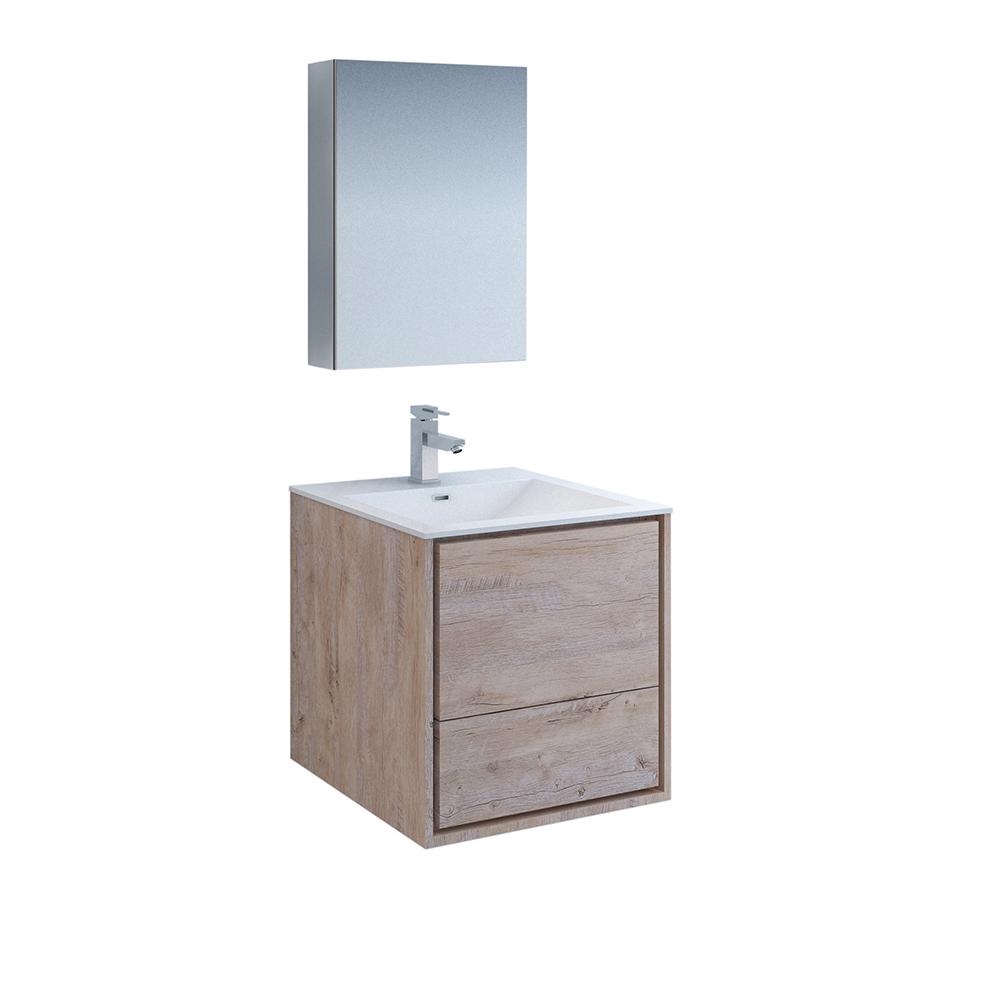 Fresca Catania 24" Rustic Natural Wood Wall Hung Modern Bathroom Vanity w/ Medicine Cabinet
