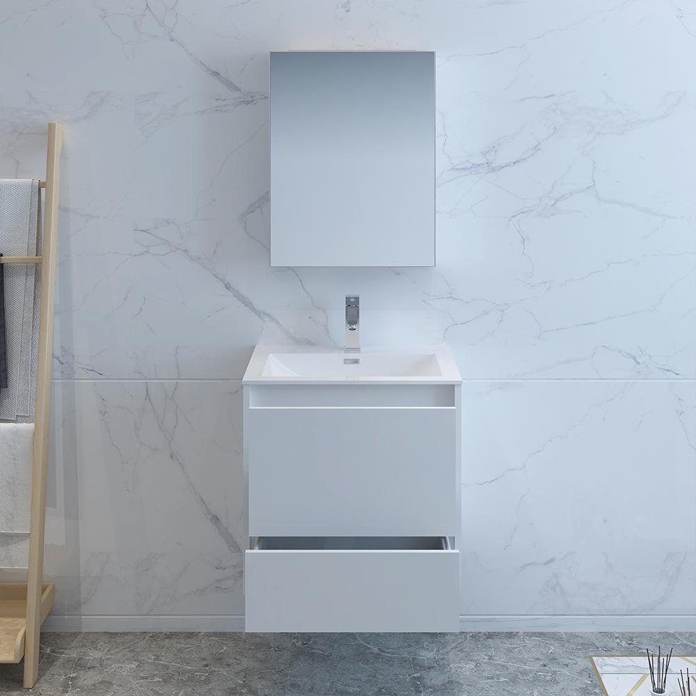 Fresca Catania 24" Glossy White Wall Hung Modern Bathroom Vanity w/ Medicine Cabinet