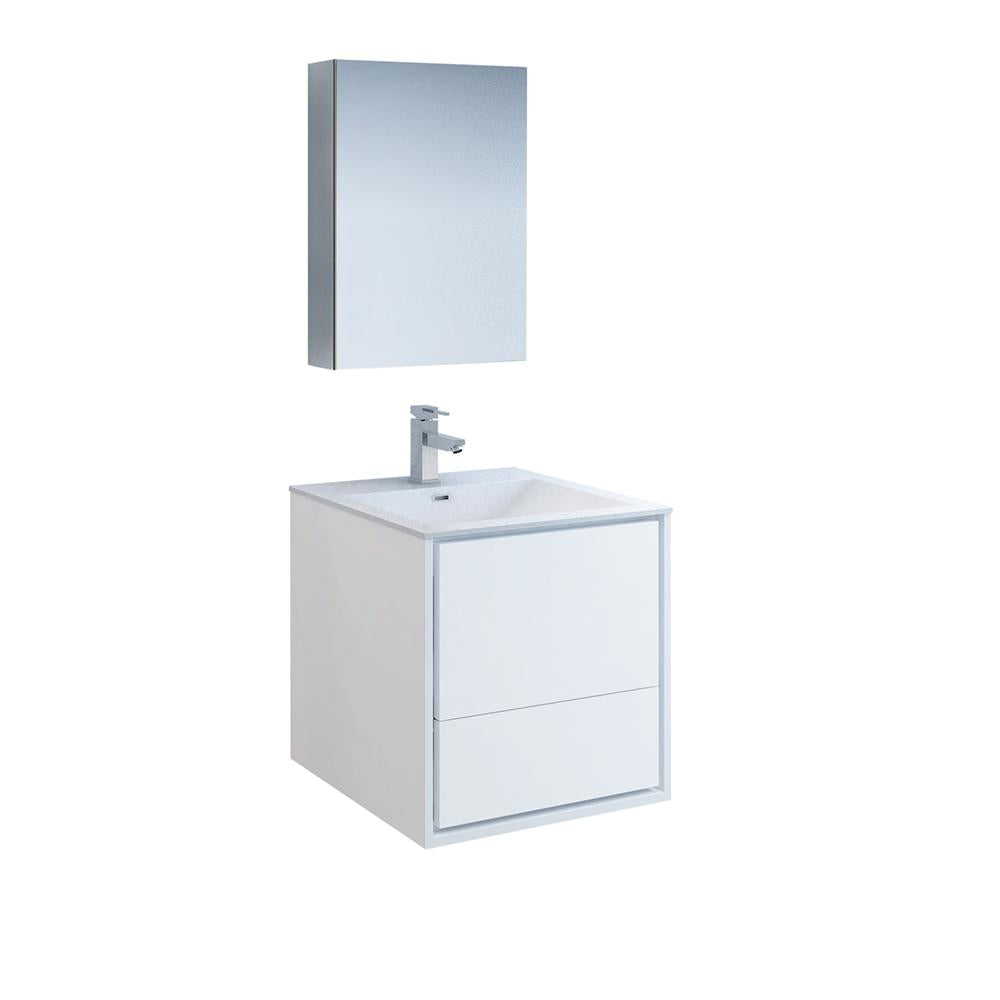 Fresca Catania 24" Glossy White Wall Hung Modern Bathroom Vanity w/ Medicine Cabinet
