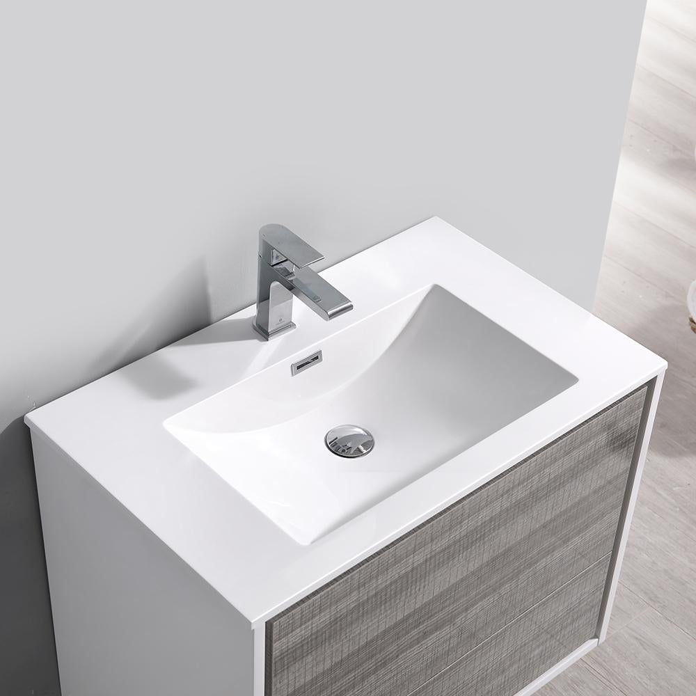 Fresca Catania 30" Glossy Ash Gray Wall Hung Modern Bathroom Vanity w/ Medicine Cabinet