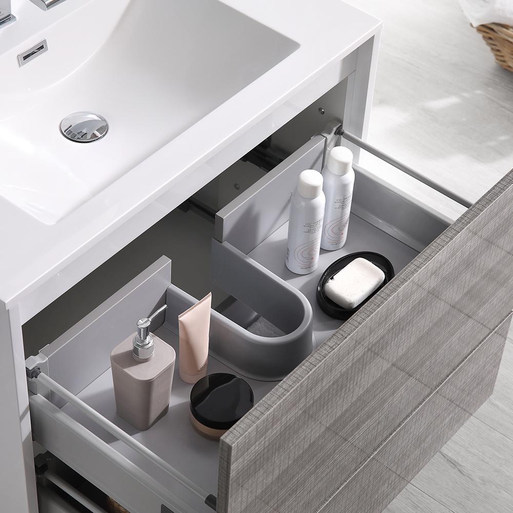 Fresca Catania 30" Glossy Ash Gray Wall Hung Modern Bathroom Vanity w/ Medicine Cabinet