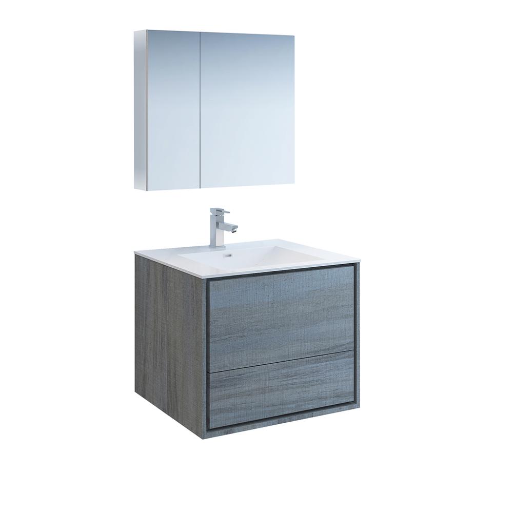 Fresca Catania 30" Ocean Gray Wall Hung Modern Bathroom Vanity w/ Medicine Cabinet