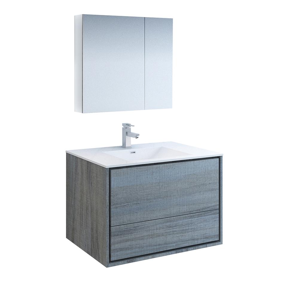 Fresca Catania 36" Ocean Gray Wall Hung Modern Bathroom Vanity w/ Medicine Cabinet