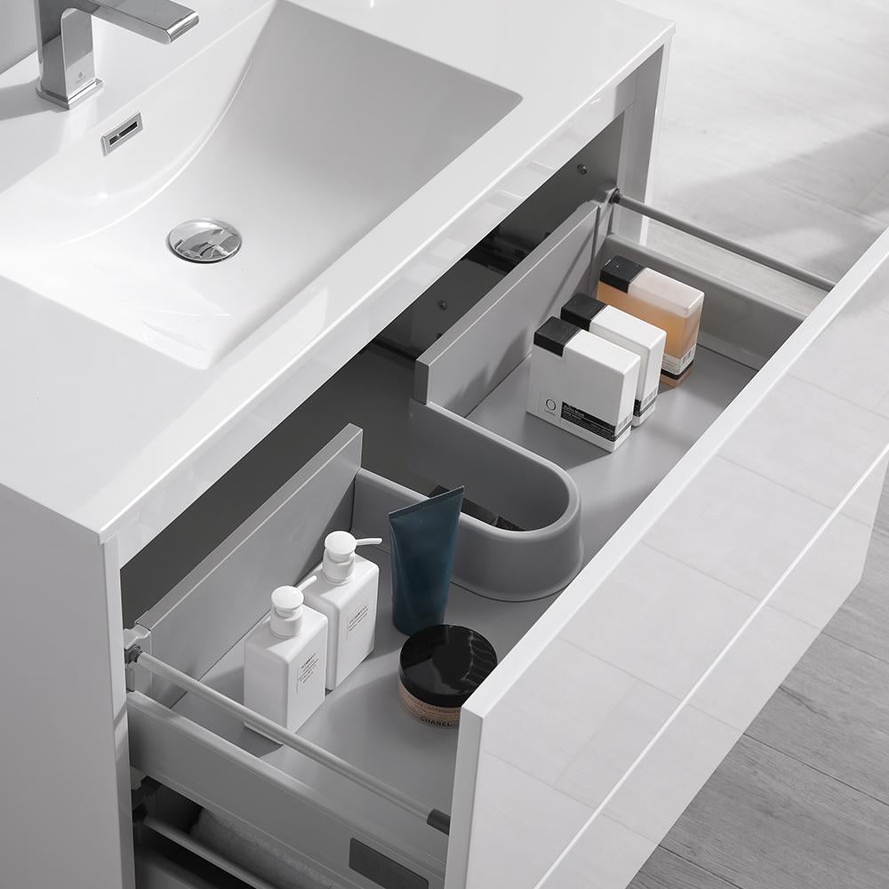 Fresca Catania 36" Glossy White Wall Hung Modern Bathroom Vanity w/ Medicine Cabinet