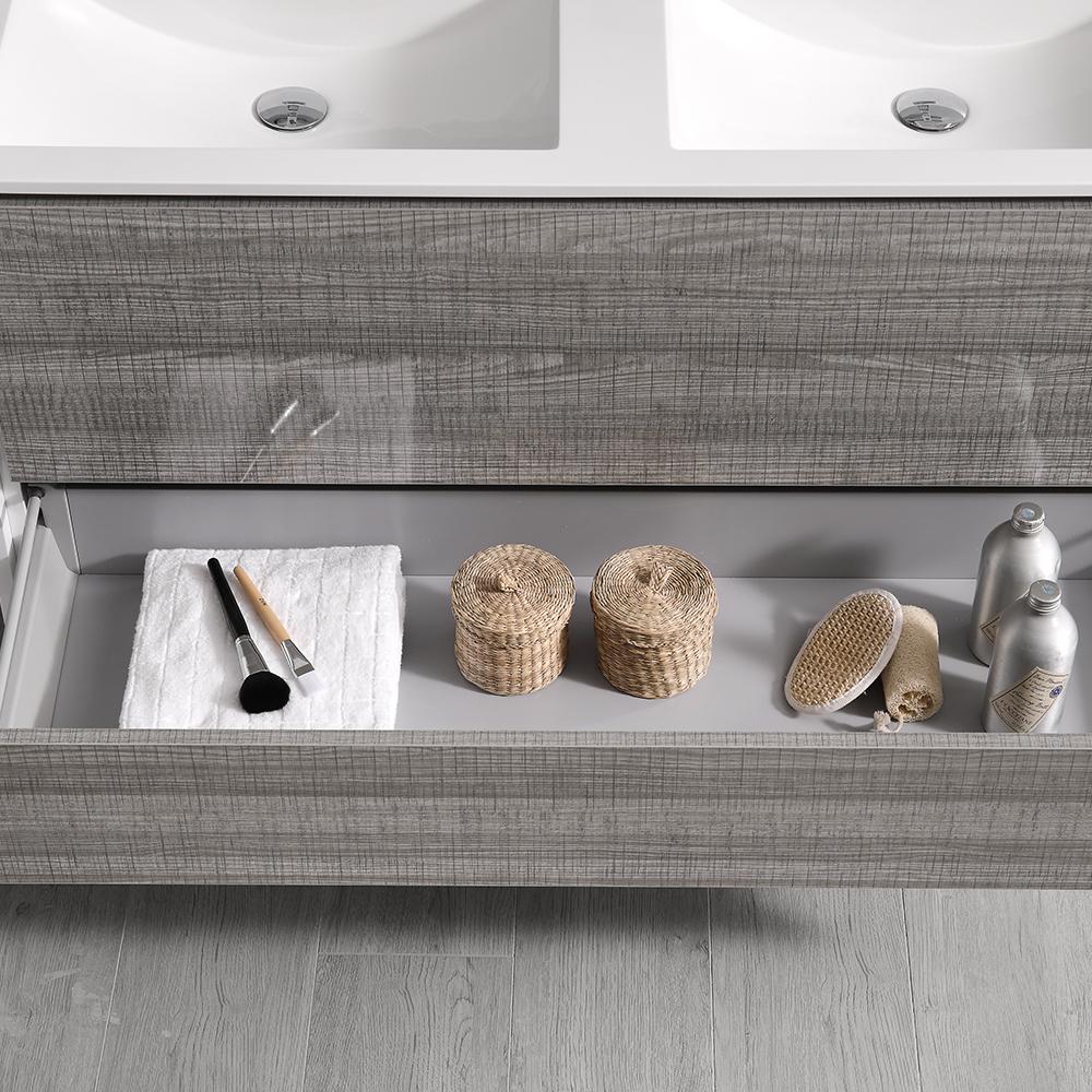 Fresca Catania 48" Glossy Ash Gray Wall Hung Double Sink Modern Bathroom Vanity w/ Medicine Cabinet