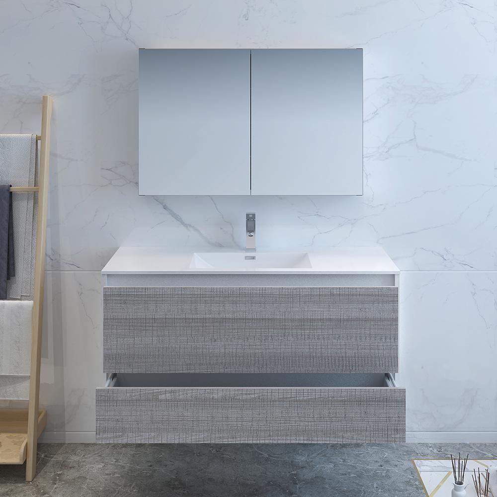 Fresca Catania 48" Glossy Ash Gray Wall Hung Modern Bathroom Vanity w/ Medicine Cabinet