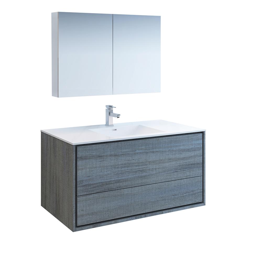 Fresca Catania 48" Ocean Gray Wall Hung Modern Bathroom Vanity w/ Medicine Cabinet