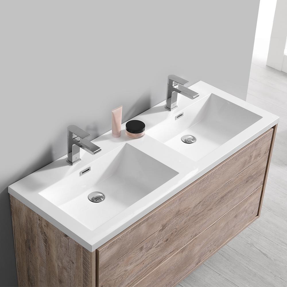 Fresca Catania 48" Rustic Natural Wood Wall Hung Double Sink Modern Bathroom Vanity w/ Medicine Cabinet