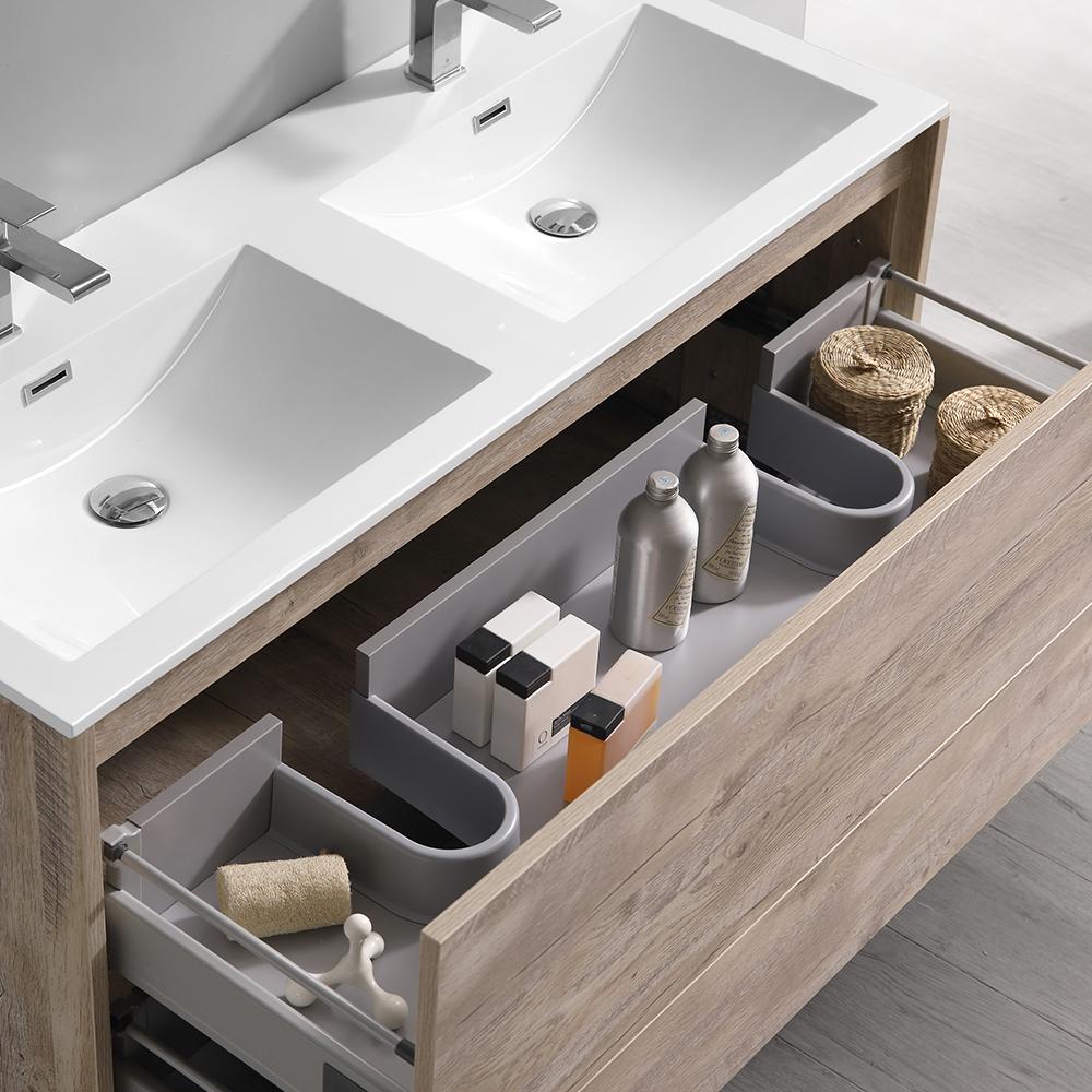 Fresca Catania 48" Rustic Natural Wood Wall Hung Double Sink Modern Bathroom Vanity w/ Medicine Cabinet